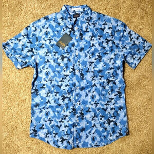 Good Man Brand Blue Cayman Camo shirt sleeve Button down shirt NWT